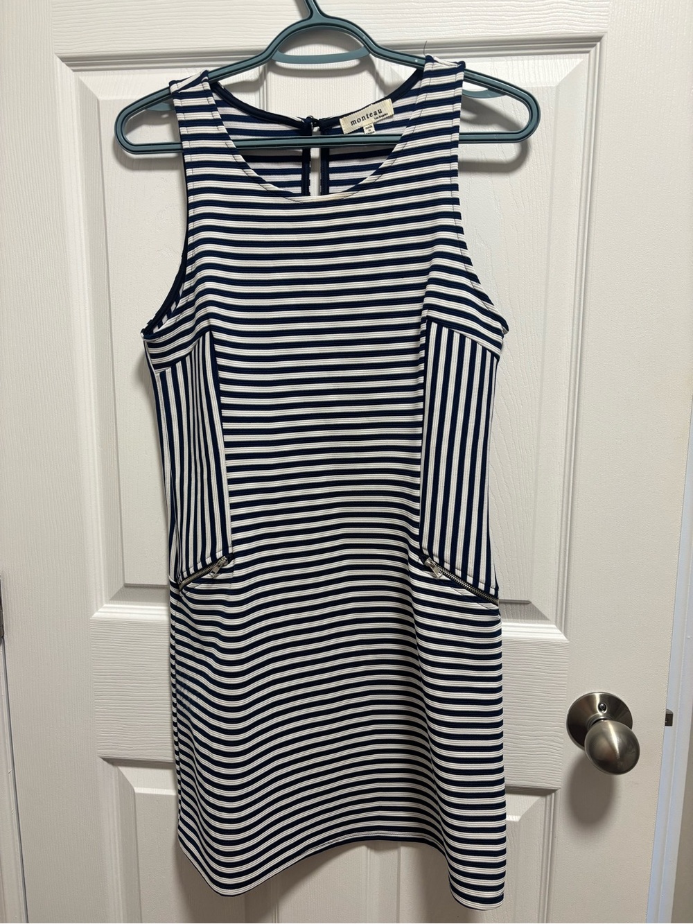 Monteau Navy and White Striped Sleeveless Shift Dress